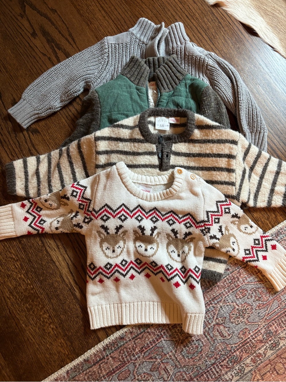 9-12 months + Cream Reindeer Pattern Baby Sweater - Cute Holiday Knit